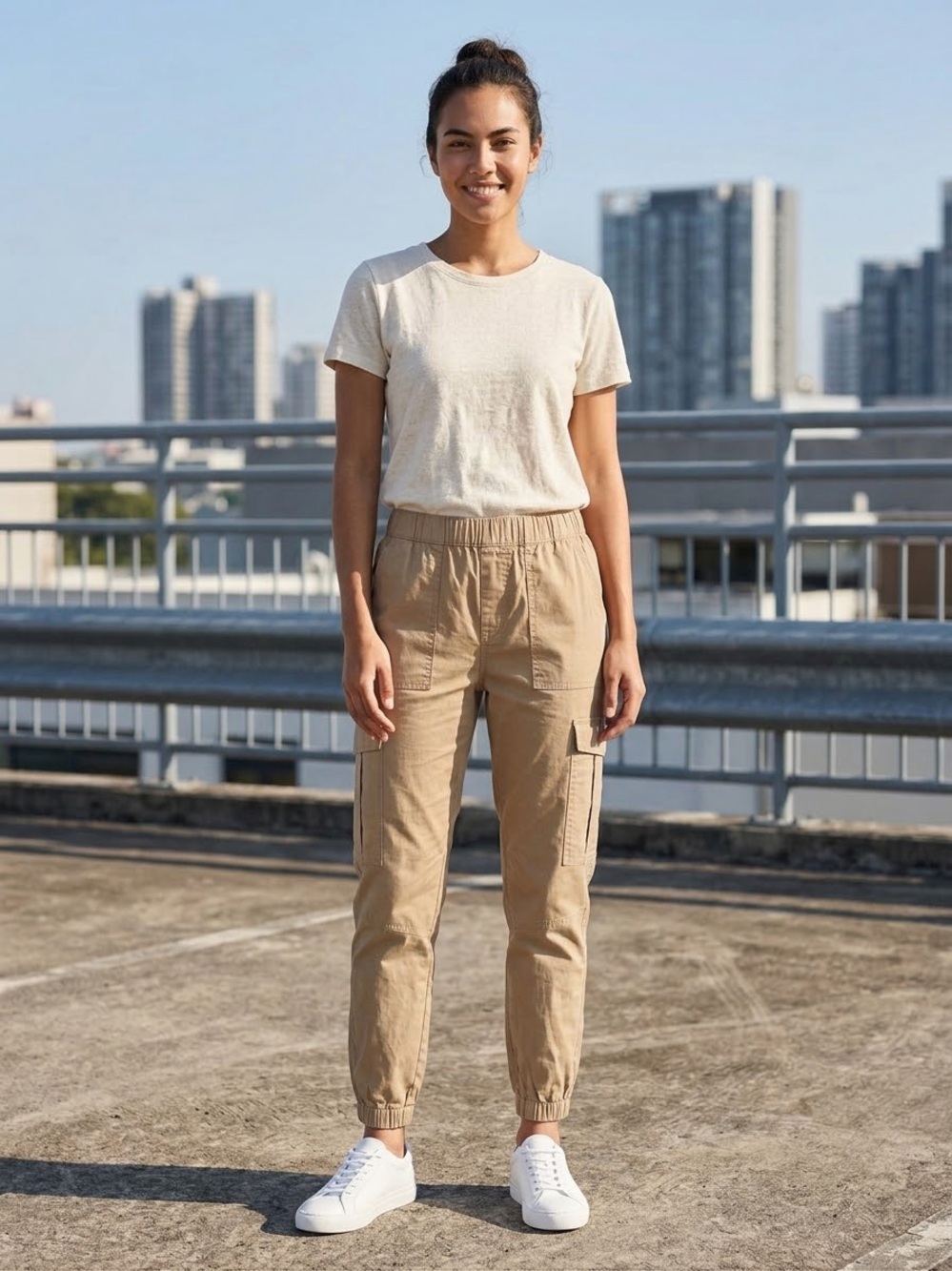 Reitmans Tan Cargo Jogger Pants with Elastic Waist